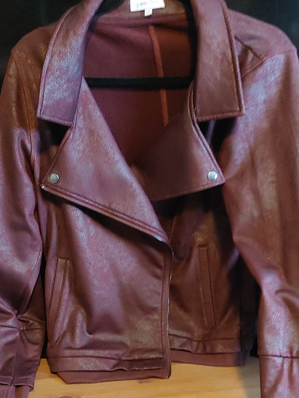 Grace & Lace Burgundy Faux Leather Moto Jacket